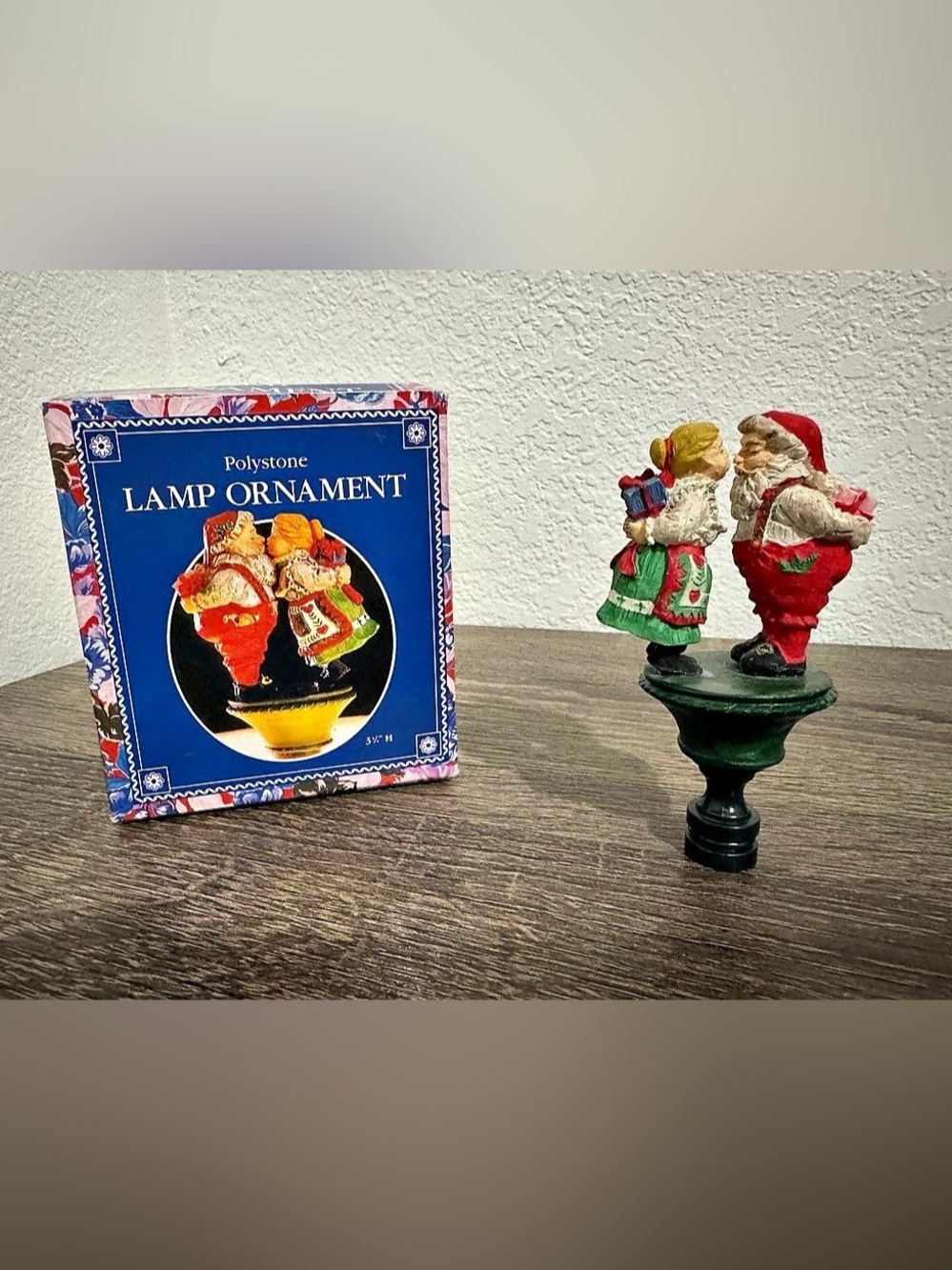 Polystone Lamp Ornament Santa & Mrs. Claus Holiday Ornament Vintage.